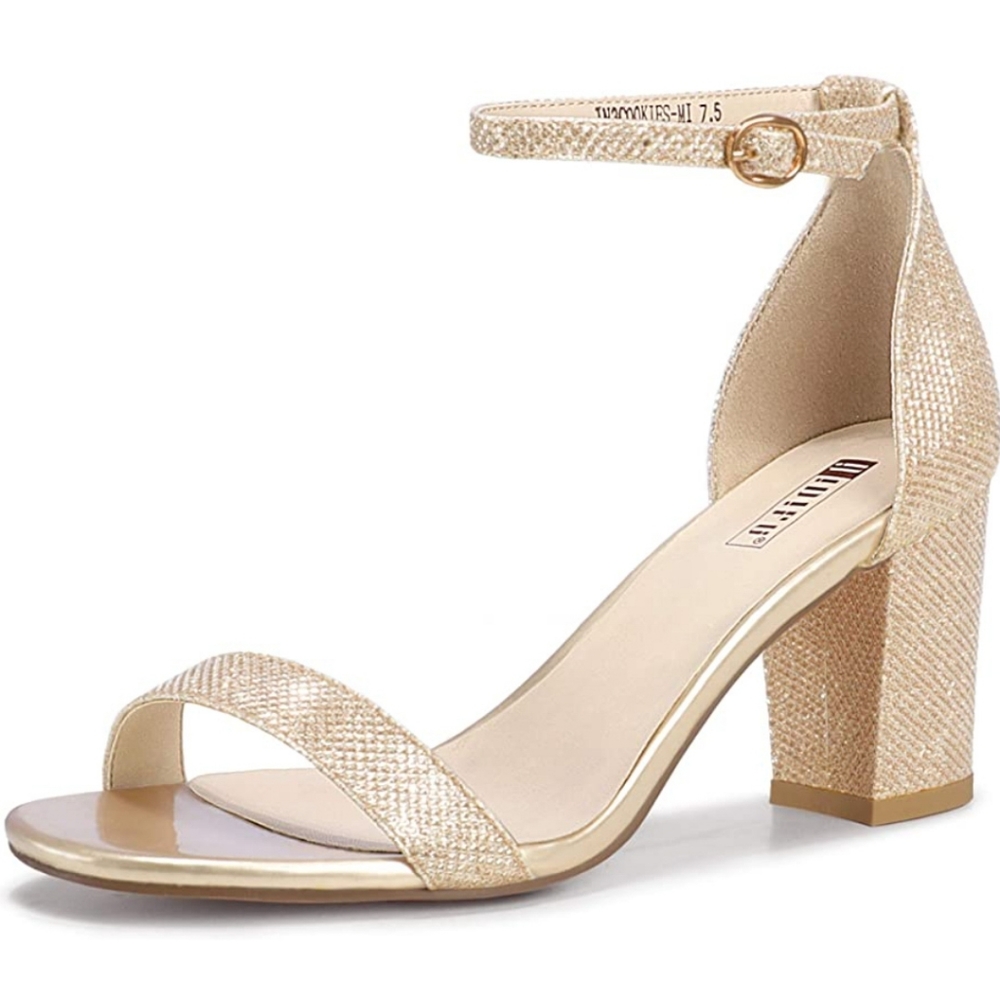 IDIFU Low Block Heels Sparkly Champagne